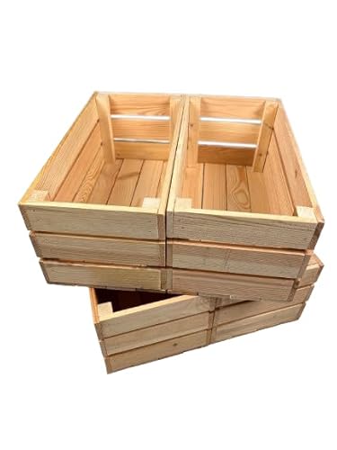 BAS Holzkiste Aufbewahrungskiste aus Holz | 4er Set Naturholz rechteckig 40x20x17 cm | Dekorative Aufbewahrugsbox | Blumentopf Pflanzentopf zum Dekorieren | Deko- & Möbelkiste von BAS