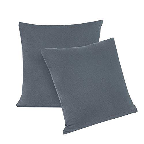 Doppelpack Serie Jersey Kissenbezüge mit Reißverschluss aus 100% Baumwolle in 12 modernen Farben und 5 Größen (40 x 40 cm, Anthrazit) von basics-for-living