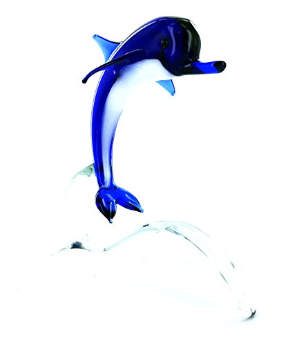 Delfin Auf Welle - Glas Dekoration Springender Delphin Blau - Deko Figur Glasfigur Glastier von basticks