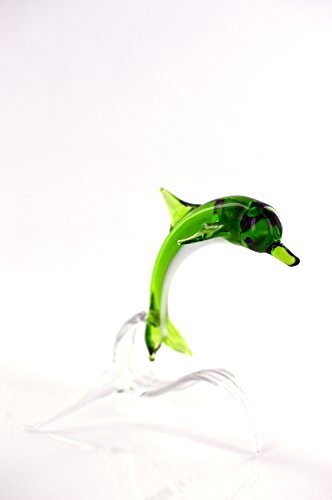 Delfin auf Welle Grün - Figur aus Glas - Glasfigur Springender Grüner Delphin - Glastier Deko Figur Vitrine von basticks