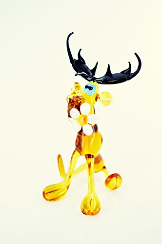 Elch mit Blume aus Glas - Figur sitzender Brauner Elch Groß - Glasfigur Glastier Deko Vitrine von basticks