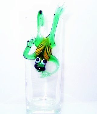 Hängender Frosch - Glastier Figur aus Glas Grün Deko Vitrine von basticks