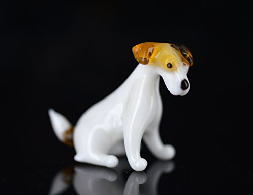 Hund Weiß Braun - Figur aus Glas Jack Russel Terrier sitzend -b8-3-14- Glasfigur Glastier Deko Setzkasten Vitrine Brauner weißer Rassehund von basticks