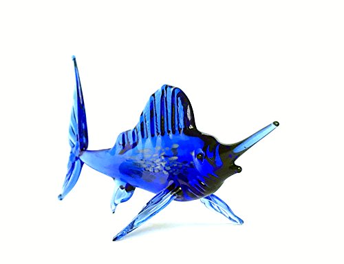 Marlin Blau - Fisch Figur aus Glas - Deko Vitrine Glasfisch Schwertfisch von basticks