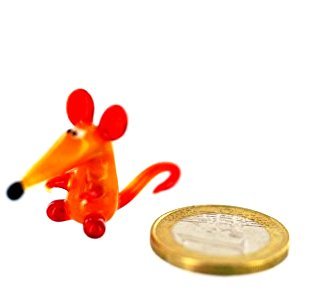 Maus Mini Rot Gelb - Miniatur Figur aus Glas Orange - Miniatur Ratte Spitzmaus Glasfigur - Glastier Deko von basticks