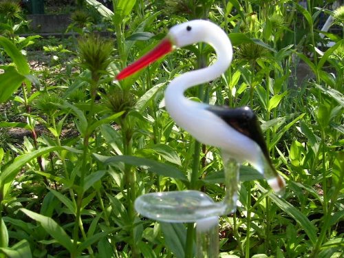 basticks Storch Weiß Schwarz Orchideenstab - Rankhilfe Blütenstütze aus Glas Mit Figur - Vogel Deko Garten Blumen basticks Storch Weiß Schwarz Orchideenstab - Rankhilfe Blütenstütze aus Glas Mit Figur - Vogel Deko Garten Blumen von basticks