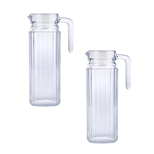 batania 2 x Glas Pitcher/Saftkrug/Kühlschrankkrug/Wasserkrug/Kühlschrankkrug Quadro | 1,1 Liter von batania