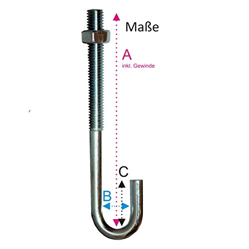 Hakenschrauben M6x 100/10/20 mm, vz, m.Mutter/Pck a 100 Stück von bauCompany24