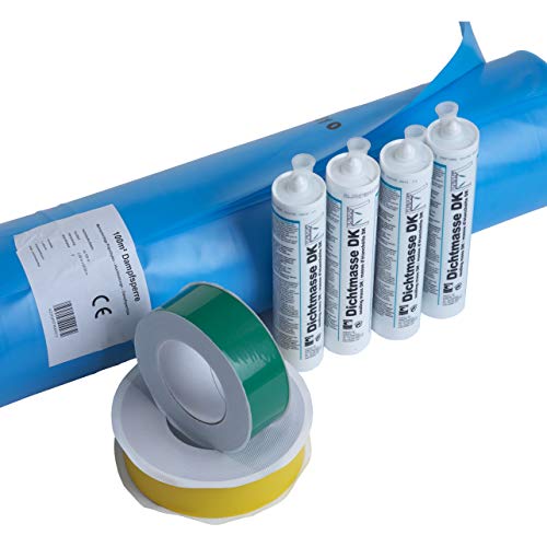 100m² Dampfsperrset Dampfsperrfolie 2m x 50m - Dampfsperre- Klebebänder - Anschlussklebemasse Dach Dachabdichtung Dampfbremse Dachfolie abdichten Set Abdichtset von bauFIT