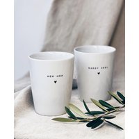 Porzellantasse Vatertagsgeschenk Muttertagsgeschenk Daddy Cool Wow Mom Vatertag Muttertag von bauerporzellan