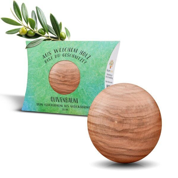 baumstark Olivenbaum Glücksschmeichler aus Holz mit Baumhoroskop aus eig. Lebensbaumholz von baumstark