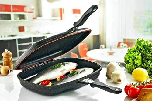 bavaria Doppel-Bratpfanne 36 cm mit Lavastein beschichtet, Antihaftplatte von bavaria