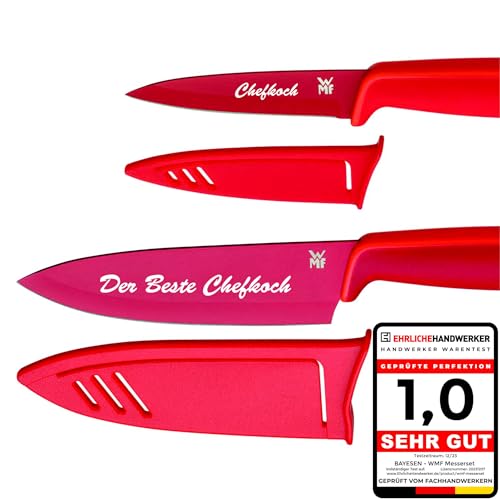 Premium WMF Touch Messerset 2-teilig, Küchenmesser mit Schutzhülle, Personalisierte Geschenke, Kochmesser, Küchenmesser rot inkl. wunsch Gravur von bayesen