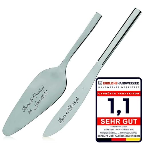 WMF Nuova Set 2 TORTENBESTECK FÜR HOCHZEIT TAUFE, TORTENHEBER TORTENMESSER HOCHZEITSTORTEN ZUBEHÖR WUNSCH GRAVUR (mit Gravur) von dutis