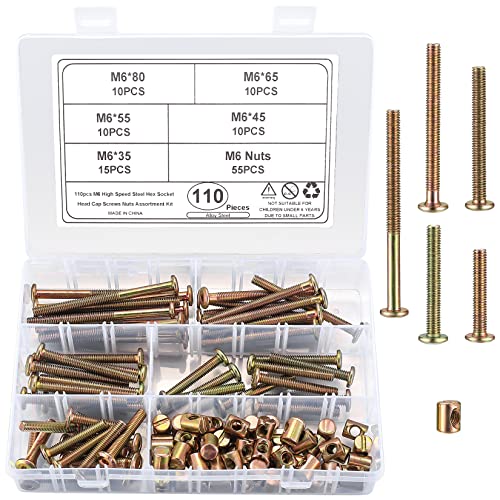 110 Stk M6 Möbelschrauben und Zylindermuttern Set, Möbelverbinder Schrauben Set, Verbindungsschraube Kohlenstoffstahl mit Dübelmuttern, Innensechskant Zylinderschrauben Arbeitsplattenverbinder von bayidun