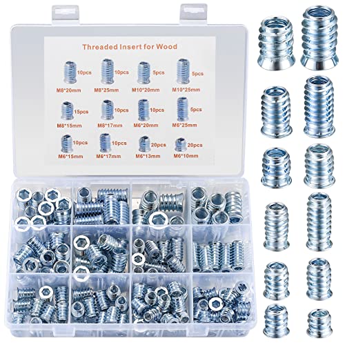 130 Stück M6 M8 M10 Einschraubmuttern, Einschraubmuffen, Gewindeeinsätze Muttern, Metall Eindrehmuffe mit Abdeckrand, Gewindebuchse Holz, Innensechskant Muffen Schrauben von bayidun