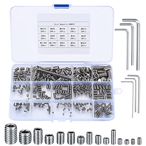 Madenschrauben Set, 300 Stk Edelstahl Gewindestift Sortiment Kit, Innensechskant Schrauben, Inbusschraube, Sechskantkopf Maschinenschraube Madenschrauben Kits, M2.5 M3 M4 M5 M6 M8 von bayidun