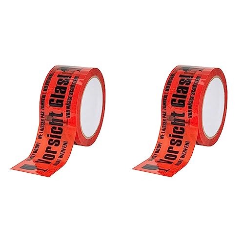 baytronic PP Warn-Klebeband ''Vorsicht Glas'' 66m x 50mm 32μ rot (1x Rolle) (Packung mit 2) von baytronic