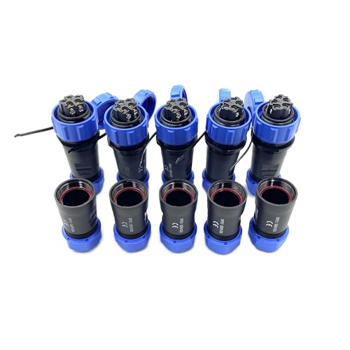 5 Stücke Anschlussstecker Luftfahrtstecker SP21 5 Polig, IP68 5 Pin Lötfreier Aviation-Stecker Wasserdichter Luftfahrtstecker für Außenlampen Verwendet 500V 30A (12AWG Kabel Schraub-Crimp) von bayzconn