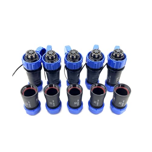 5 Stücke Anschlussstecker Luftfahrtstecker SP21 7 Polig, IP68 7 Pin Lötfreier Aviation-Stecker Wasserdichter Luftfahrtstecker für Außenlampen Verwendet 500V 15A (14AWG Kabel Schraub-Crimp) von bayzconn