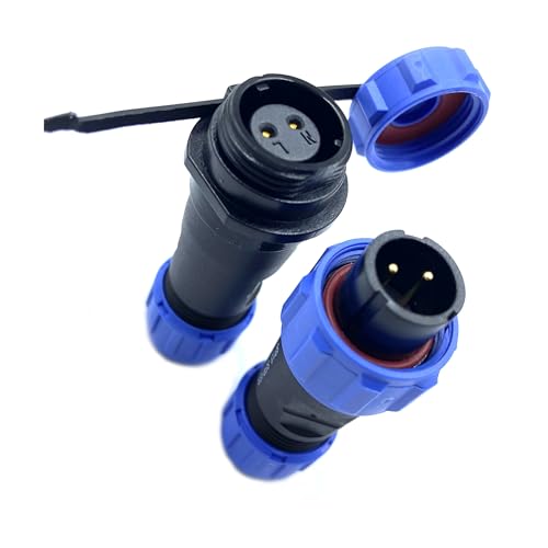 Anschlussstecker Luftfahrtstecker SP13 2 Polig, IP68 2 Pin Lötfreier Aviation-Stecker Wasserdichter und Staubdichter Luftfahrtstecker für Außenlampen Verwendet 250V 13A (14AWG Kabel Schraub-Crimp) von bayzconn