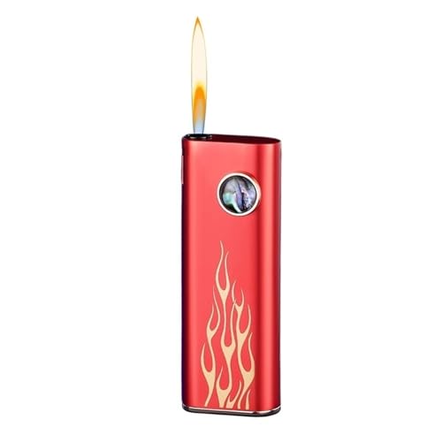 Nachfüllbares Feuerzeug mit offener Flamme, geräuschlose Zündung per Druckknopf, tragbare weiche Flamme aus Metall, einstellbare Flammengröße, nachfüllbares Butan (Butan nicht im Lieferumfang enthalte von bcdef