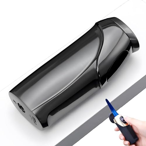 Retro Metall Butanfeuerzeug mit Touch-Sensor, Winddichte Jet Blue Flame, Einstellbare Flamme, Nachfüllbares Gas Multifunktionsfeuerzeug, Geschenk for Männer (Brennstoff nicht enthalten) Schwarz(Black) von bcdef