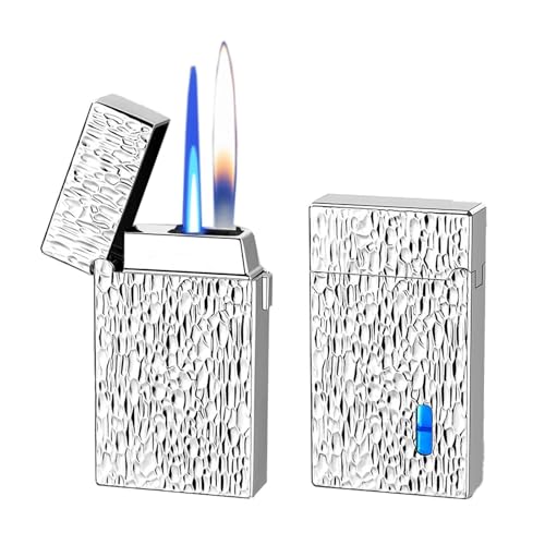 bcdef Intelligentes sprachgesteuertes Induktions-Doppelflammenfeuerzeug, Vier Zündmodi, Winddichte Jetflamme, mit sichtbarem transparentem Luftfenster, Metall-Flip-Top-Feuerzeuge(Silver 1) von bcdef