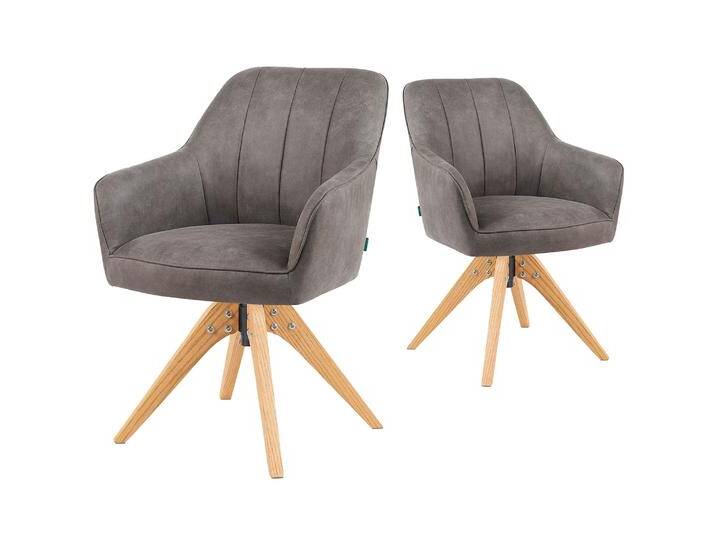 DUBI Möbel Esszimmerstühle 2er Set 360° drehbar mit Taschenfederkern, hoher Sitzkomfort, bis 150 kg belastbar, abriebfester Stoff Taupe, Eiche Massivholzgestell geölt (Natur), Mika-Noah von bdhome