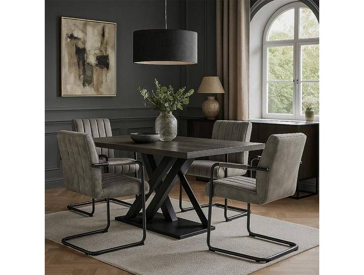 Esszimerstuhl BEN, 2er-Set Wildleder Grau von bdhome