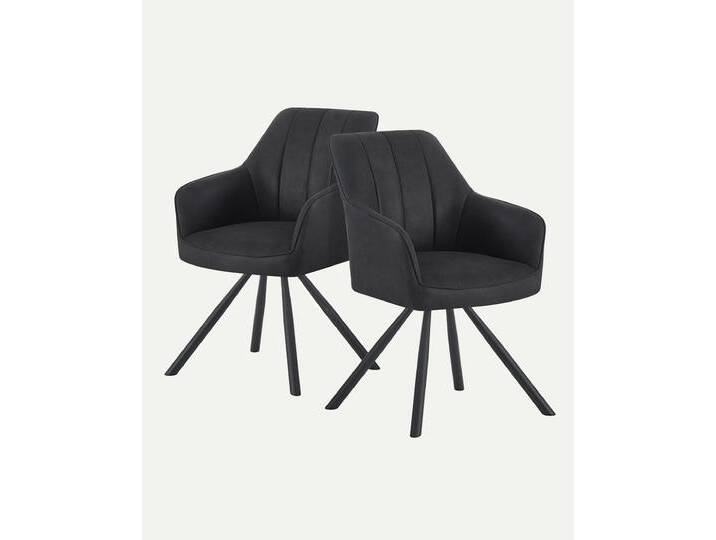 Esszimmerstuhl Thomas 2er-Set Wildleder-Schwarz von bdhome
