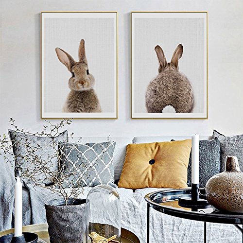 bdrsjdsb Niedlichen Tier Kaninchen Leinwand Poster Kein Rahmen Malerei Kunst Büroraum Cafe Wandbild 2# 50 * 70 cm von bdrsjdsb