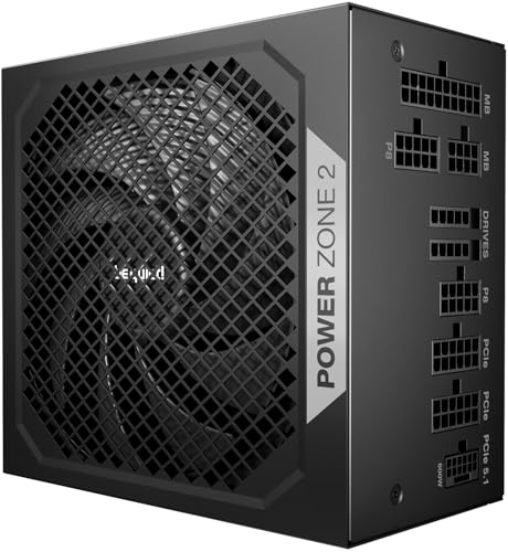 be quiet! Power Zone 2 750W Netzteil, 80 Plus Platinum und Cybenetics Platinum Zertifizierung, semi-Passive Kühlung, Pure Wings 3 140mm Lüfter, 90° abgewinkelter 12V-2x6-Anschluss, PCIe 5.1/ATX 3.1 von be quiet!
