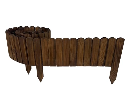 be4nature Flexibler Rollborder aus Holz 200 x 20 cm Dunkelbraun Imprägnierte Beeteinfassung aus Kiefernholz Inkl. Gummihammer Beetumrandung Gartenzaun Palisade Rollzaun Steckzaun von be4nature