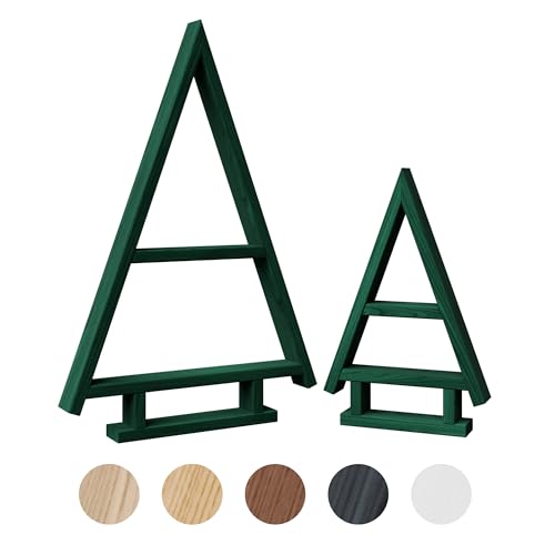 be4nature Imprägnierter Holz-Weihnachtsbaum 2er-Set Dunkelgrün Handgefertigte Tannenbäume für Innen & Außen, Weihnachtsdeko zum Selbstgestalten von be4nature