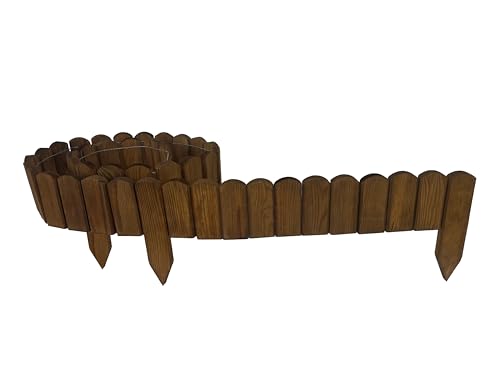 be4nature Flexibler Rollborder aus Holz 200 x 10 cm Dunkelbraun Imprägnierte Beeteinfassung aus Kiefernholz Inkl. Gummihammer Beetumrandung Gartenzaun Palisade Rollzaun Steckzaun von be4nature