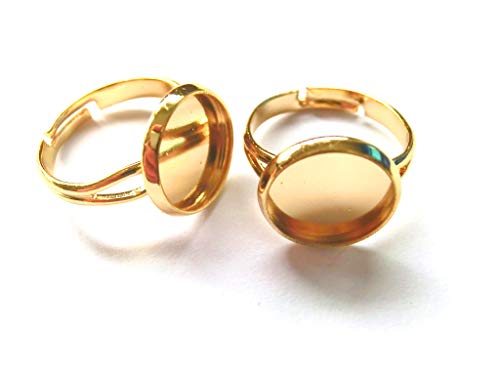 beadsvision 10 Ringrohlinge für 12mm Cabochons Ringe Rohlinge verstellbar Farbwahl Silber Gold Bronze Platin (Gold) von beadsvision