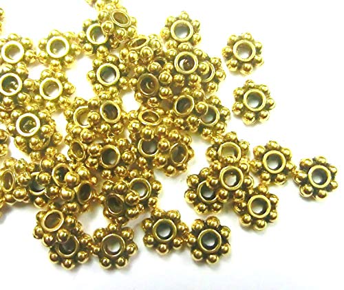 beadsvision 200 Daisy Spacer 6mm Metall Perlen Scheiben flach rund Farbwahl Blume Stern Zwischenperlen auffädeln (Gold #S482) von beadsvision