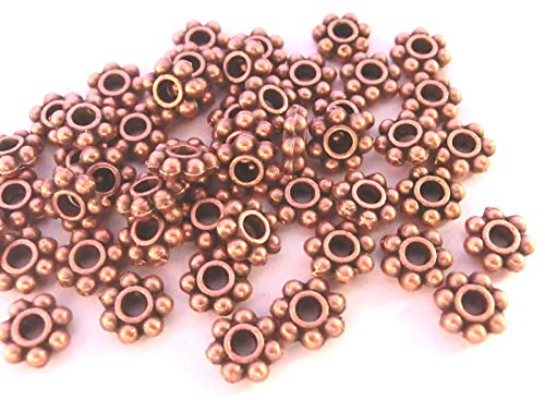 200 Daisy Spacer 6mm Metall Perlen Scheiben flach rund Farbwahl Blume Stern Zwischenperlen auffädeln (Kupfer #S355) von beadsvision