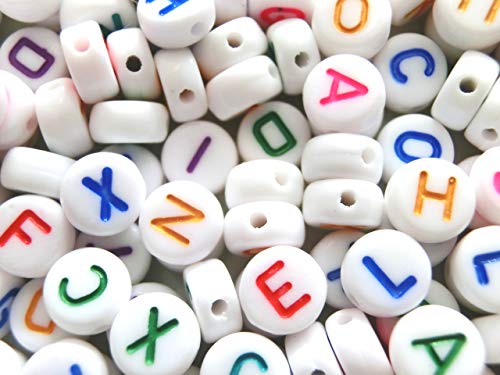 Buchstaben A-Z Alphabet rund 7mm Perlen Buchstabenperlen Mix Perlenset zum auffädeln (500 Perlen weiß bunt #3) von beadsvision