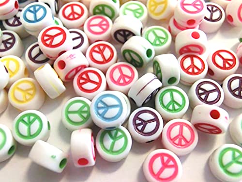 Buchstaben A-Z Alphabet rund 7mm Peace Perlen Buchstabenperlen Mix (200 Peacezeichen Perlen weiß bunt #26) von beadsvision