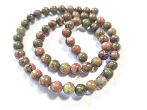 Unakit 4/6/8mm Perlen rund Schmuckperlen Edelstein Strang Schmuck basteln auffädeln (6mm Grün Rot) von beadsvision