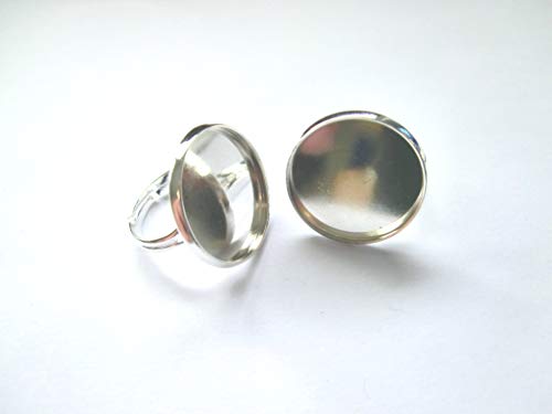 beadsvision 10 Ringrohlinge für 16mm Cabochons Ringe Rohlinge verstellbar Farbe Silber #S379 von beadsvision