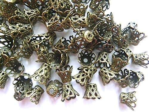 beadsvision 100 Filigrane Perlkappen Endkappen Farbe Bronze für 8mm Perlen #S420 von beadsvision