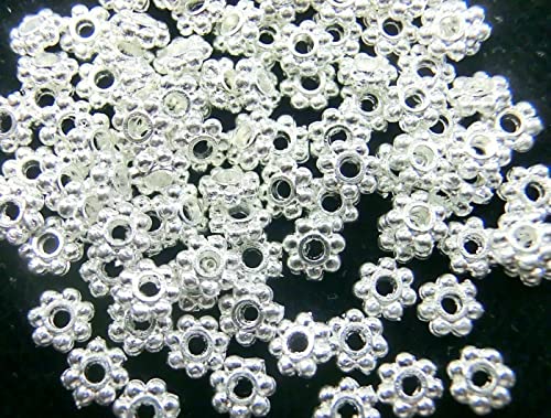 beadsvision 200 Daisy Spacer Perlen rund flach 4mm Farbwahl Blume Stern Metall Zwischenperlen (Silber #S169) von beadsvision