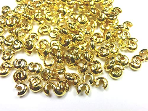 beadsvision 50 Kaschierperlen Quetschperlen Crimp Cover 4x2mm Farbe Gold #S340 von beadsvision