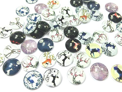 beadsvision 50 Glas Cabochons 12mm Motiv Weihnachten Glascabochons rund flach (Rentier Weihnachten #76) von beadsvision