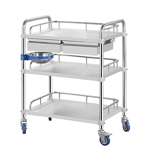 beaka 2 Böden Mit 2 Schublade Edelstahl Serving Lab Trolley Laborwagen Tragbar Abräumwagen Medical Dental Lab Cart Rollwagen Medizinisch Mit Universalräder (Color : 3 Layer, Size : 66 * 44 * 86cm) von beaka