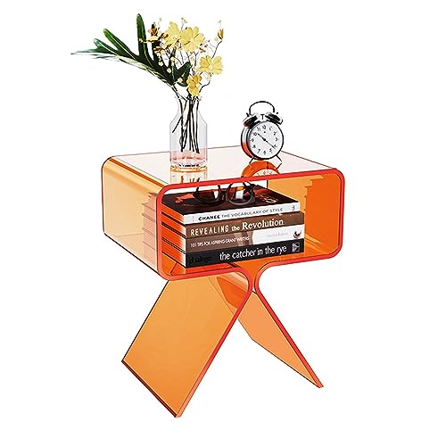 beaka Hochwertiger Acryl Nachttisch Beistelltisch Modernes Design Clear Home Decor Display Endtisch Heimdekoration, Kaffeetisch Beistelltisch Mit Zeitschriftenständer, Couchtisch (Color : Orange) von beaka