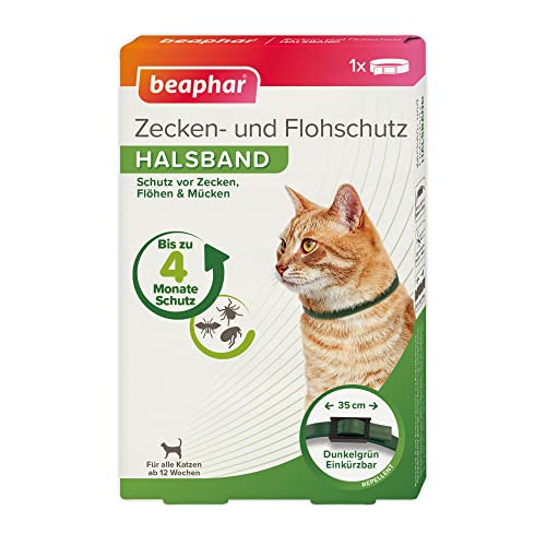 BEAPHAR - Zecken- Und Flohschutz- Halsband Für Alle Katzen Ab 12 Wochen - Repellent - 4 Monate Schutz Vor Zecken, Flöhen Und Mücken - Bandlänge 35 cm - Silber / Schwarz Reflektierend von beaphar